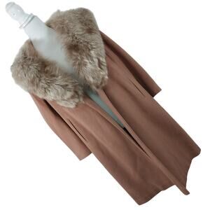 VINTAGE MR. JACQUES! 100% CASHMERE BEIGE/TAN GENUINE FOX FUR COLLAR COAT! SZ M
